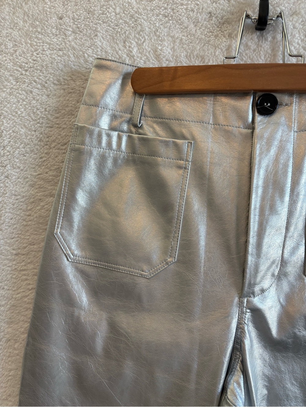 Maeve The Colette Cropped Wide Leg Silver Metallic Faux Leather Pants Size 30 - Picture 2 of 11